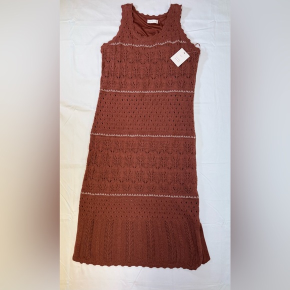 Sleeveless Crochet Midi Knit Dress. Burnt Orange Size XL Indie, Boho (NWT) - Picture 6 of 7